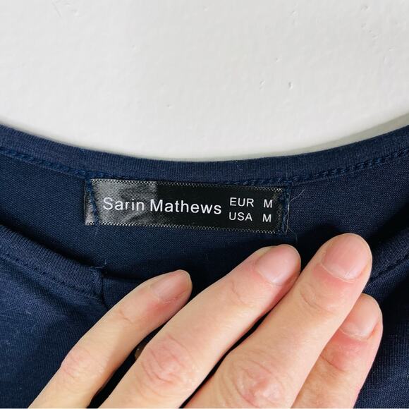 Sarin Mathews blue stretch tier button ruffle prairie midi dress medium - Picture 4 of 6